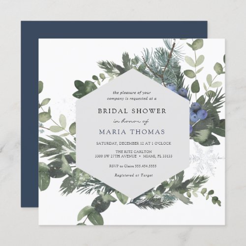 Winter Evergreen Blue Bridal Shower Invitation