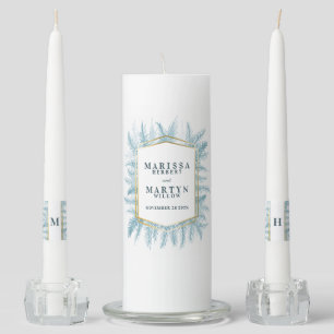 Winter evergreen blue spruce winter wedding unity candle set