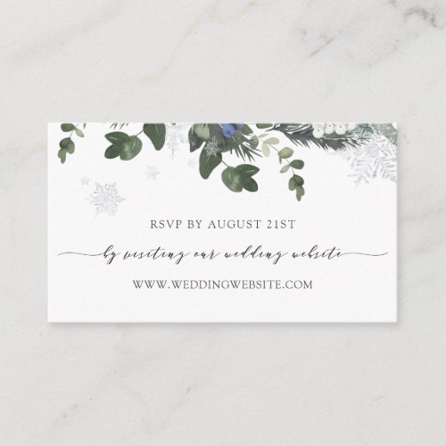 Winter Evergreen Blue Wedding RSVP Online Enclosure Card