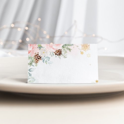 Winter evergreen blush pink food label place card