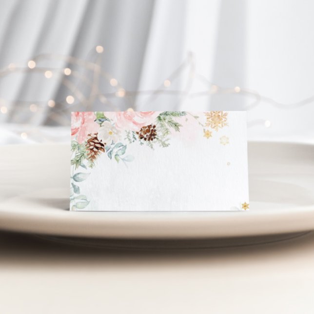 Winter evergreen blush pink food label place card (Creator Uploaded)