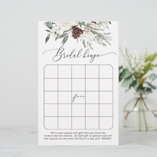 Winter evergreen bridal shower bingo game