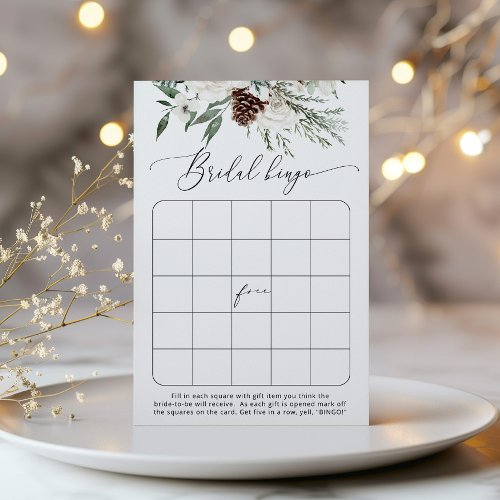 Winter evergreen bridal shower bingo game