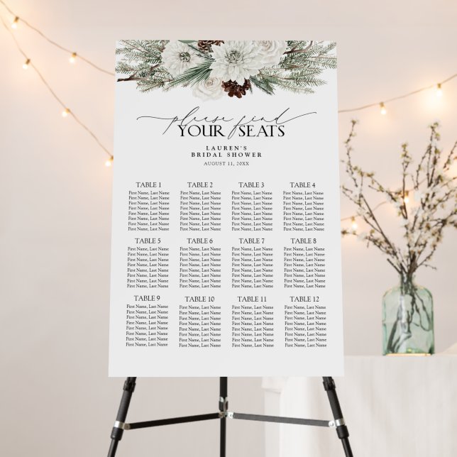 Winter Evergreen Bridal Shower Seating Chart Foam Board (In Situ (Stand))