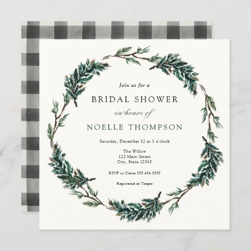 Winter Evergreen Buffalo Plaid Bridal Shower  Invitation