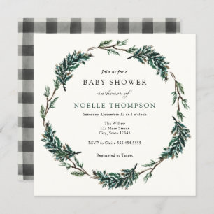 Winter Evergreen Buffalo Plaid Invitation