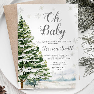 Winter Evergreen Christmas Baby Shower Invitation