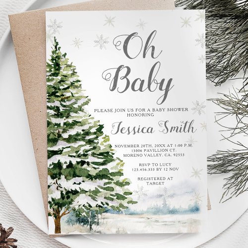 Winter Evergreen Christmas Baby Shower Invitation