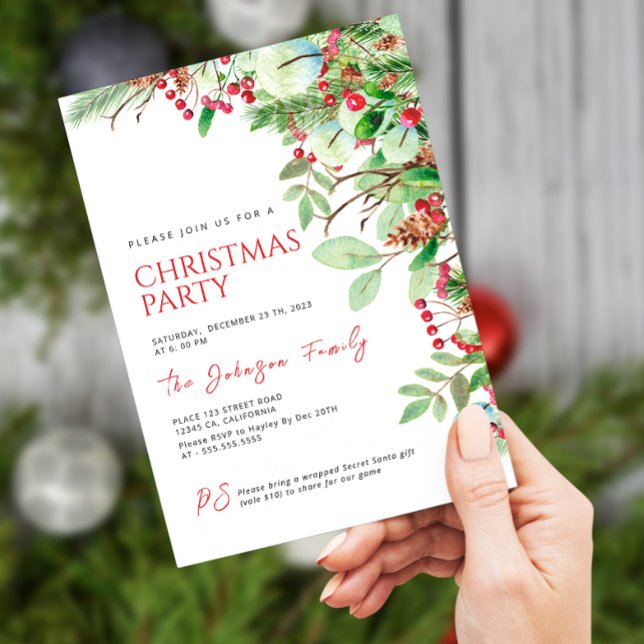 Winter Evergreen Christmas Party Invitation (Creator Uploaded)