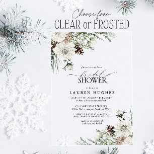 Winter Evergreen Elegant Bridal Shower Acrylic Invitations
