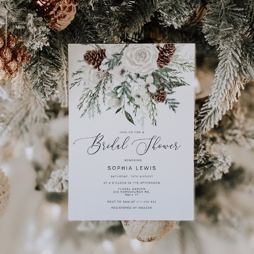 Winter evergreen elegant bridal shower invitation