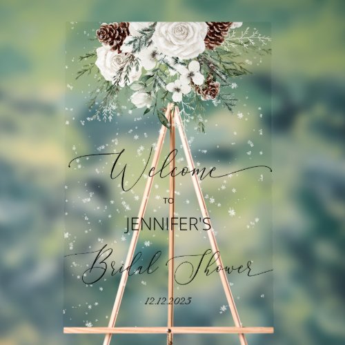Winter evergreen elegant bridal welcome acrylic sign