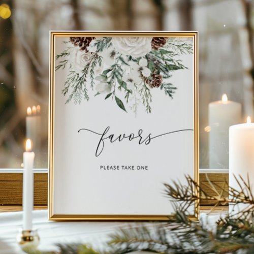 Winter evergreen elegant favors take a treat poster