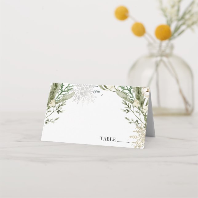 Winter Evergreen Elegant Name Place Cards (Front)