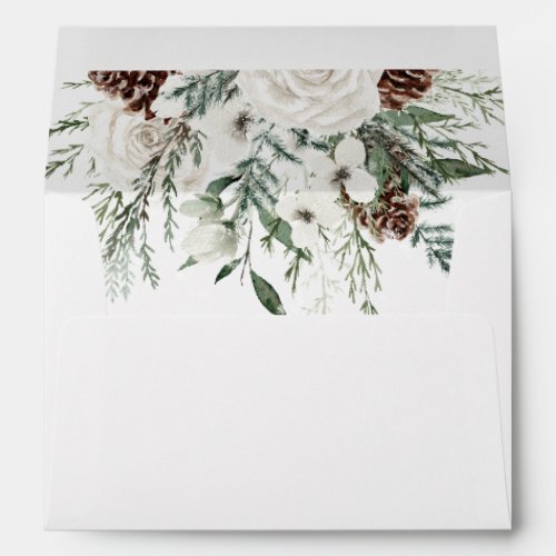 Winter evergreen elegant wedding envelope