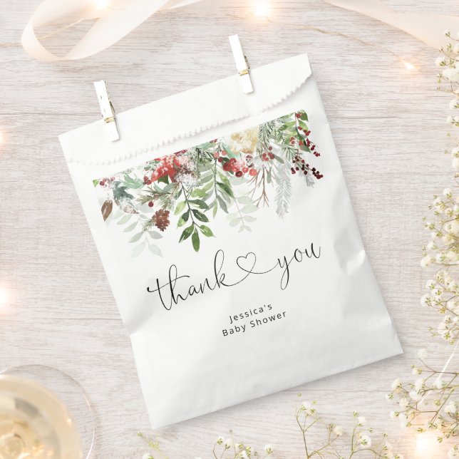 Winter evergreen festive foliage baby shower favor bag (Clipped)