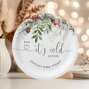 Winter evergreen festive foliage baby shower paper plates