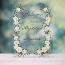 Winter Evergreen Fir White Roses Floral Wedding