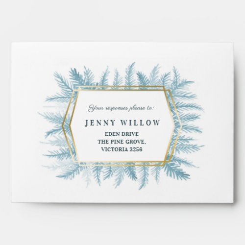 Winter evergreen foliage watercolor blue gray envelope