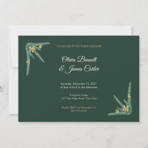 Winter Evergreen Gold Berry Wedding Invitation