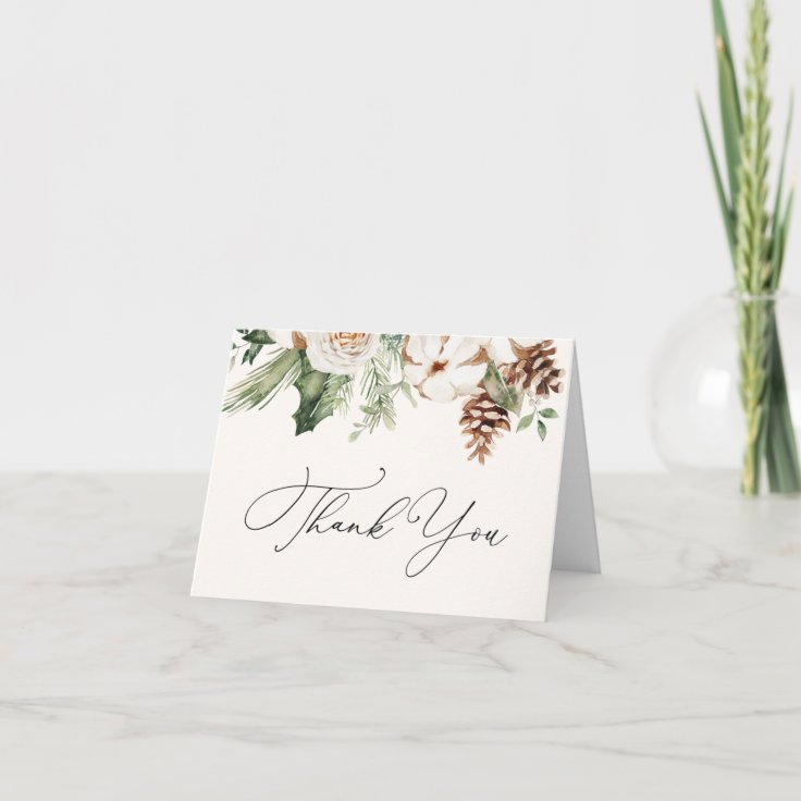 Winter Evergreen Greenery Thank You Note Card | Zazzle