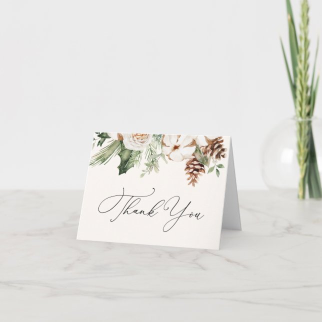 Winter Evergreen Greenery Thank You  Note Card (Front)