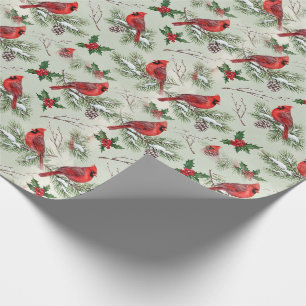 Winter Evergreen Holly & Pine Christmas Wrap Paper