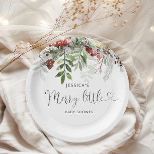 Winter evergreen Merry little baby shower Paper Plates