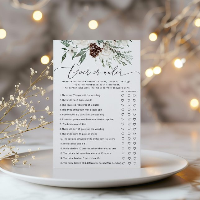 Winter evergreen over or under bridal shower game (Creator Uploaded)