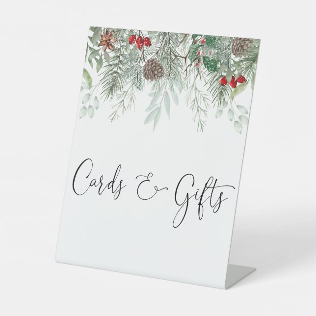 Winter Evergreen Pine Baby Shower Cards And Gifts Pedestal Sign (Front)