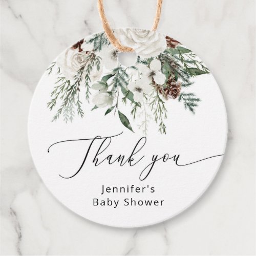 Winter evergreen pine tree baby shower  favor tags