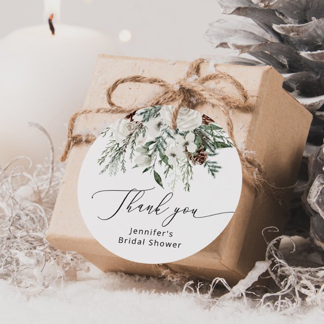 Winter evergreen pine tree bridal shower favor tag (Creator Uploaded)