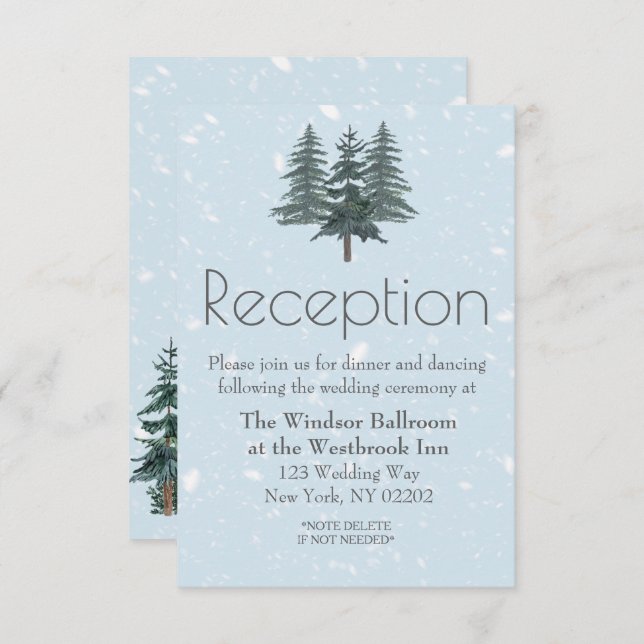 Winter Evergreen Pine Trees Reception Card (Front/Back)