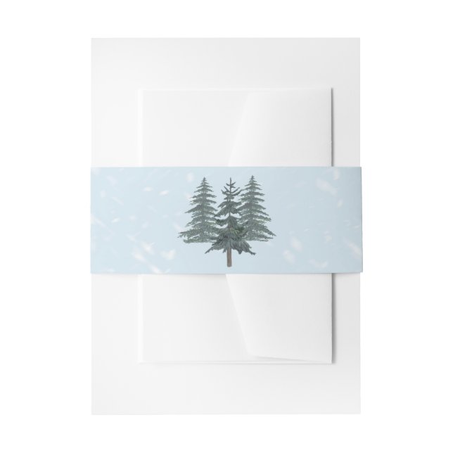 Winter Evergreen Pine Trees Wedding Invitation Belly Band (Front Example)