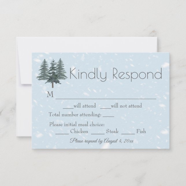 Winter Evergreen Pine Trees Wedding RSVP Card (Front)