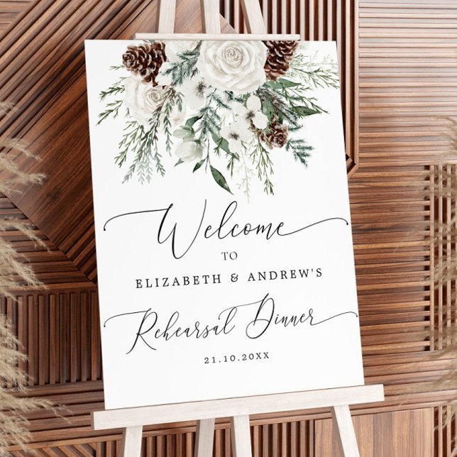 Winter evergreen Rehearsal Dinner Welcome Foam Board (Creator Uploaded)