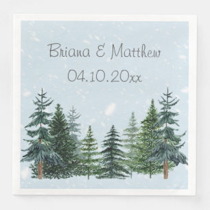 Winter Evergreen Snow Rustic Wedding Paper Dinner Napkins