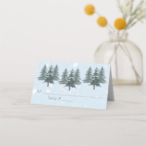 Winter Evergreen Snow Rustic Wedding Place Card