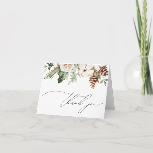 Winter Evergreen Thank You Note Card (Front)