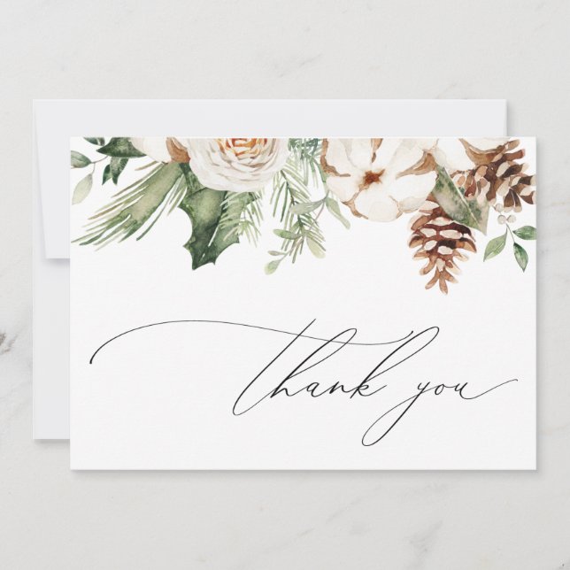 Winter Evergreen Thank You Note Card (Front)
