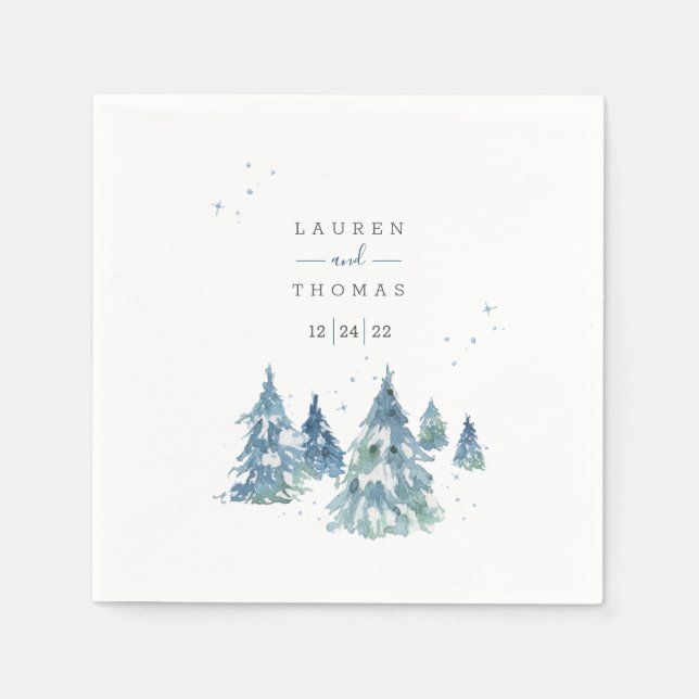 Winter Evergreen Tree Watercolor Wedding Napkins (Front)