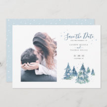 Winter Evergreen Tree Watercolor Wedding Photo