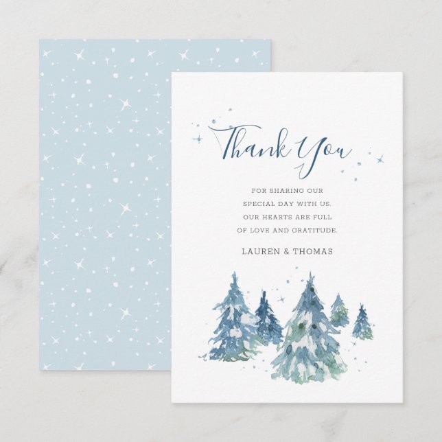 Winter Evergreen Tree Watercolor Wedding Thank You Card (Front/Back)