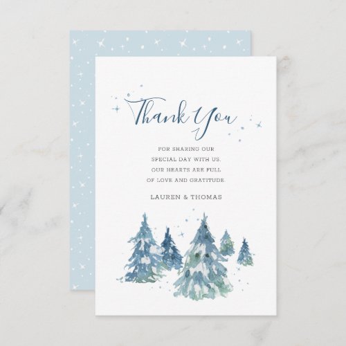 Winter Evergreen Tree Watercolor Wedding Thank You Card