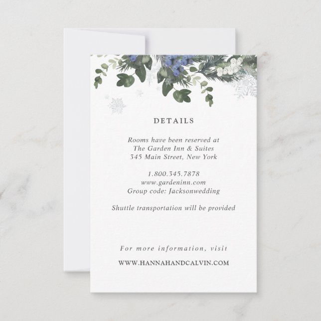 Winter Evergreen Wedding Details Card (Front)
