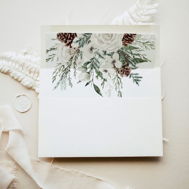 Winter evergreen wedding envelope liner (Creator Uploaded)