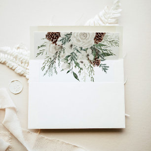 Winter evergreen wedding envelope liner