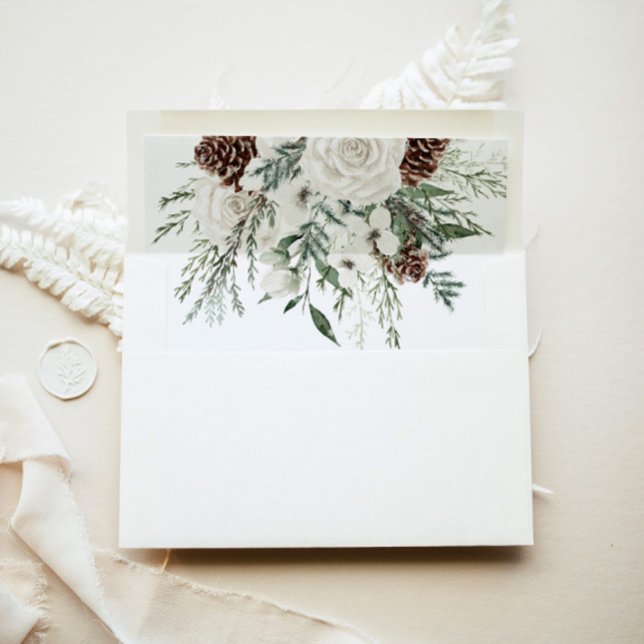 Winter evergreen wedding envelope liner (Creator Uploaded)