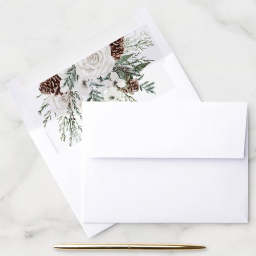 Winter evergreen wedding envelope liner