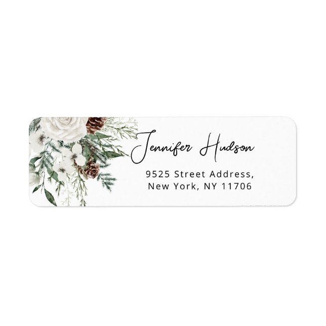 Winter evergreen wedding return Address Label (Front)
